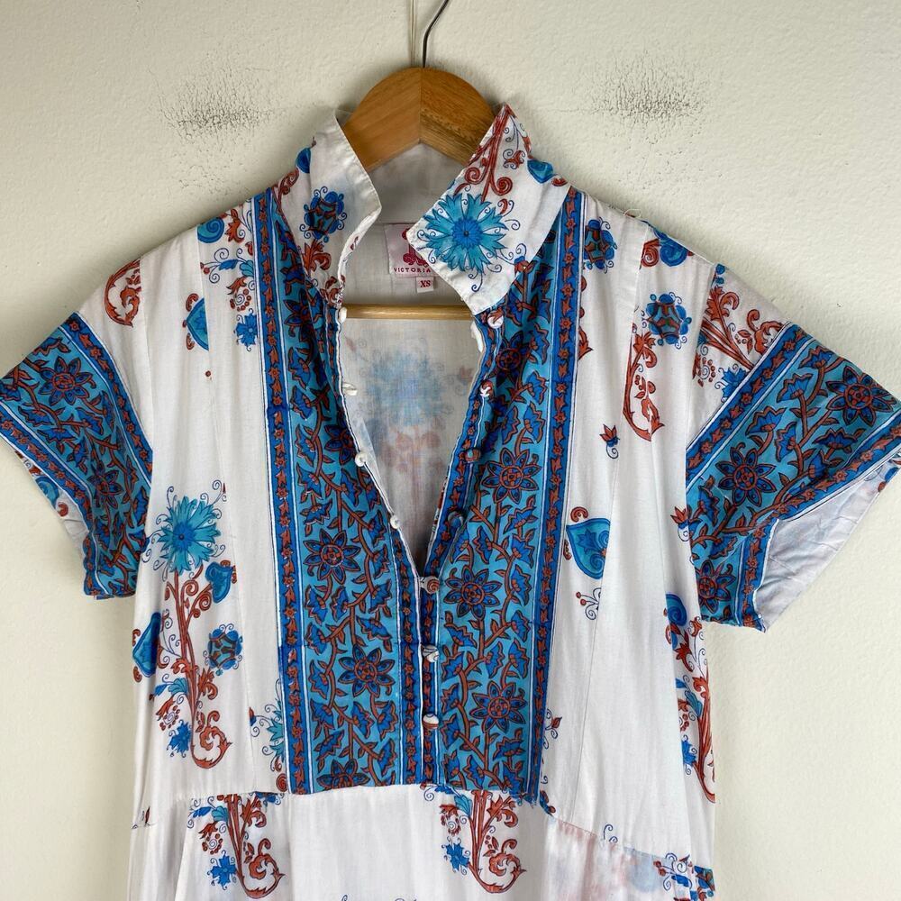 Victoria Dunn Folly Rosa Blockprint Midi Dress Size XS - Picture 9 of 15